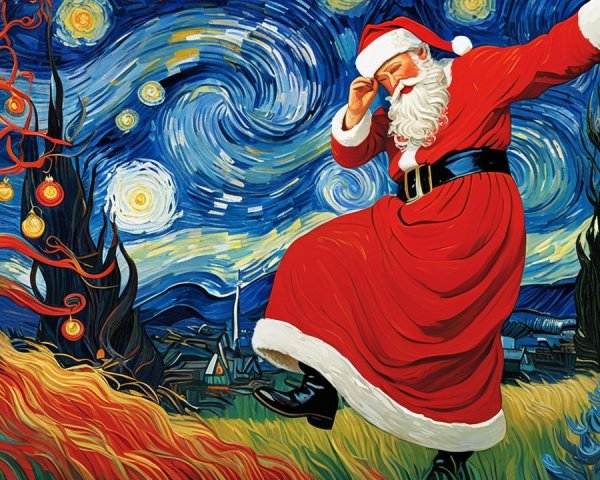 Digital Painting of Santa Claus in Starry Night Scene