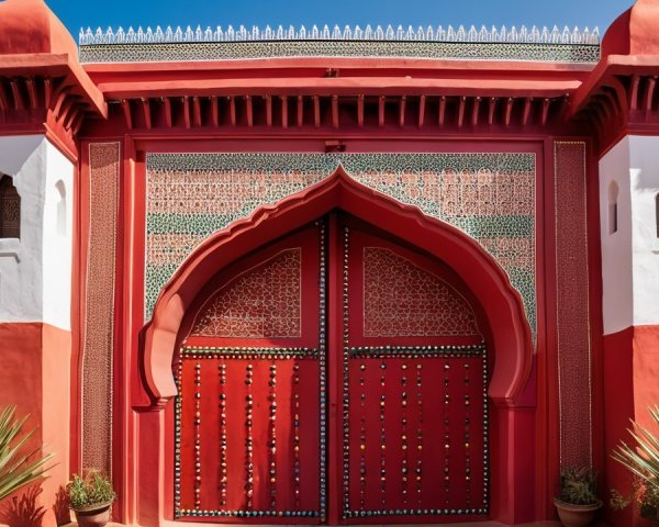 Ornate Architectural Facade with Exotic Palm Trees