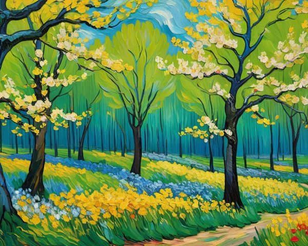 Vibrant Spring Meadow with Colorful Flowers and Path