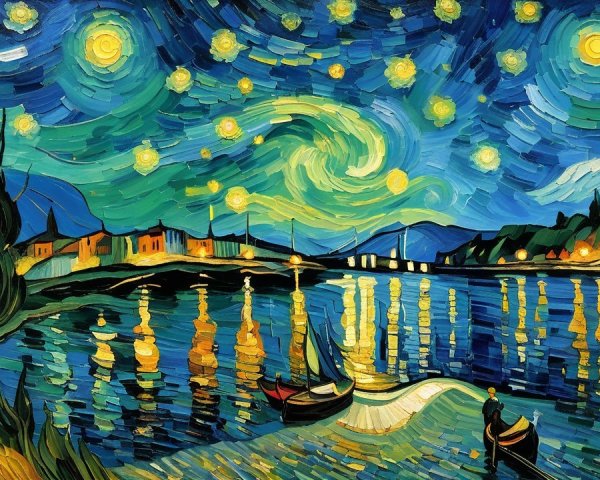 Panoramic Painting of a Starry Night Over a River