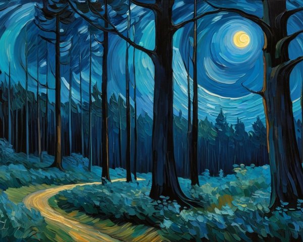 Tranquil Forest Scene Under Vibrant Night Sky