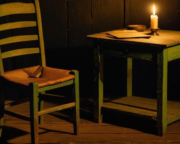 Rustic Vintage Scene with Green Chair and Candle