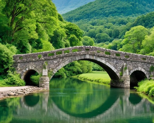 Stone Bridge Over Serene River Surrounded by Nature