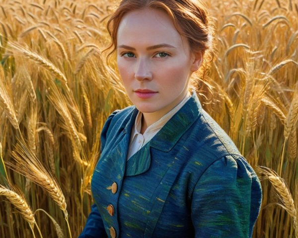 Close-Up of Young Woman in Wheat Field with Blazer