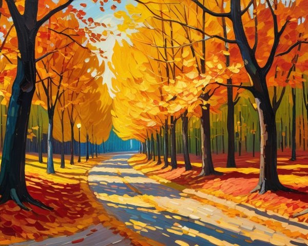 Vibrant Autumn Scene with Winding Path and Trees