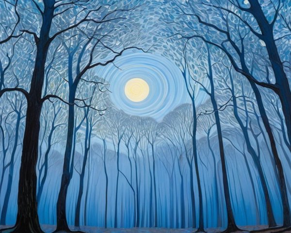 Serene Winter Forest with Moonlit Blue Tones