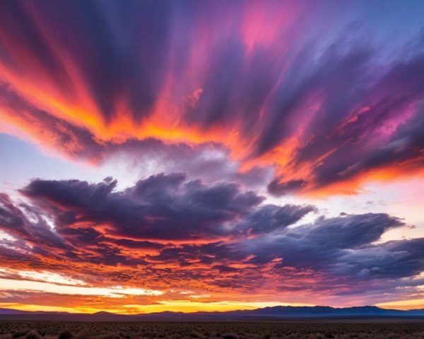 Vibrant Sunset with Dramatic Clouds and Mountains