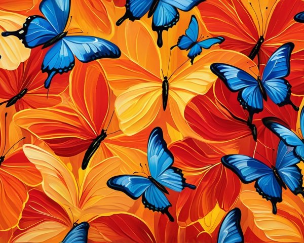 Colorful Butterflies on Orange and Yellow Background