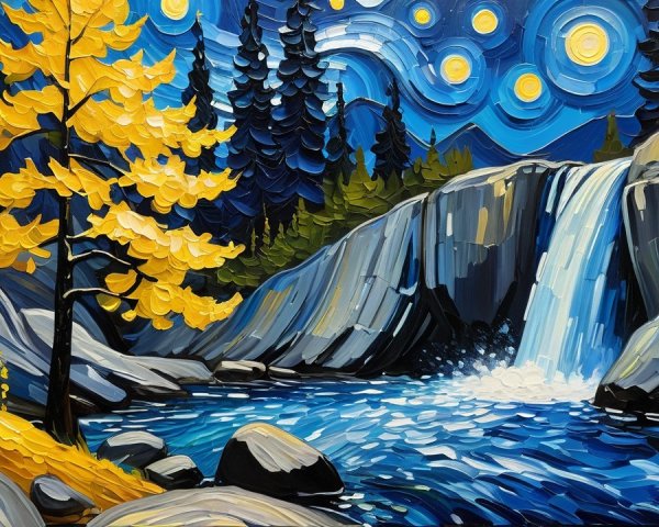 Impressionistic Night Landscape with Vibrant Colors