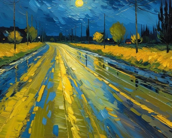 Winding Road Through a Serene Nighttime Landscape