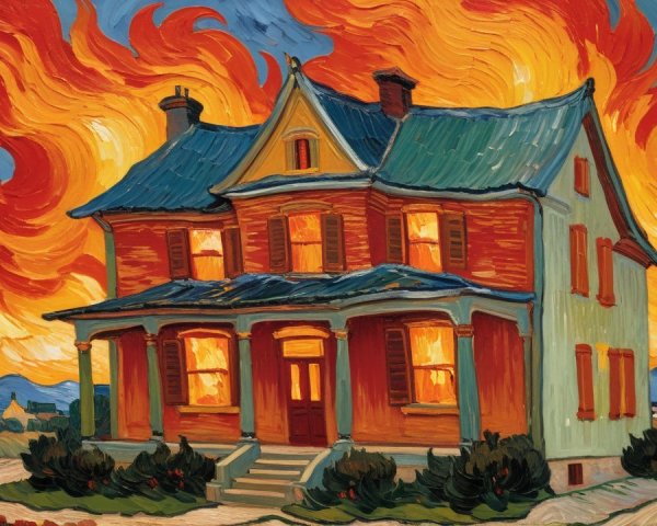 Impressionistic Illustration of a Two-Story House
