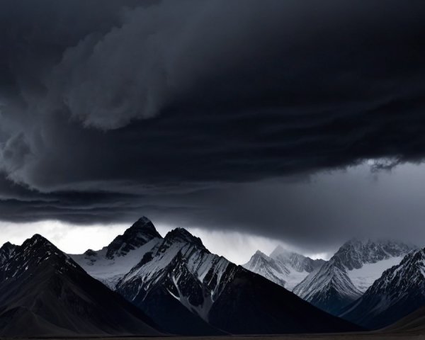 Dramatic Mountain Landscape with Moody Sky and Peaks