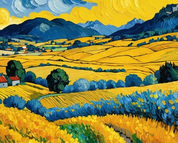 Vibrant Landscape with Rolling Hills and Blue Foliage