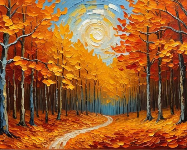 Vibrant Autumn Landscape with Winding Forest Path