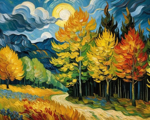 Autumn Landscape with Winding Path and Mountains