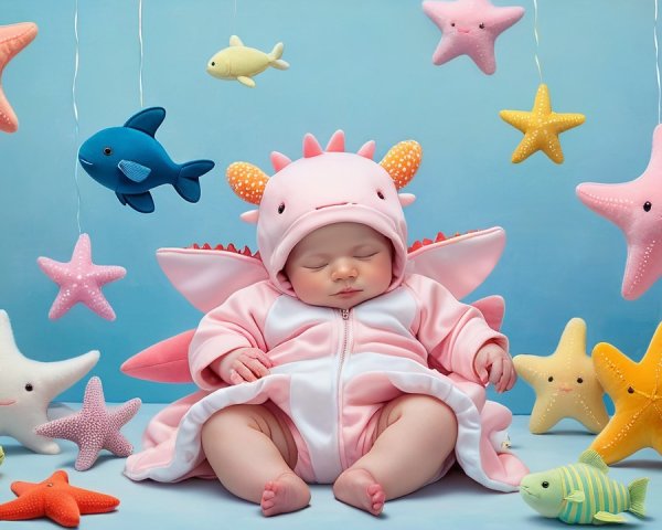 Baby in Pink Dragon Costume with Underwater Decor