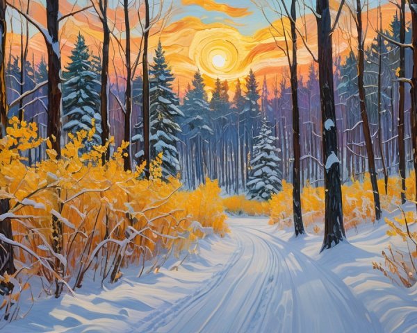 Serene Winter Landscape with Snow-Covered Path