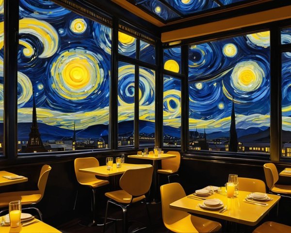 Interior View of Cityscape Under Starry Night Sky
