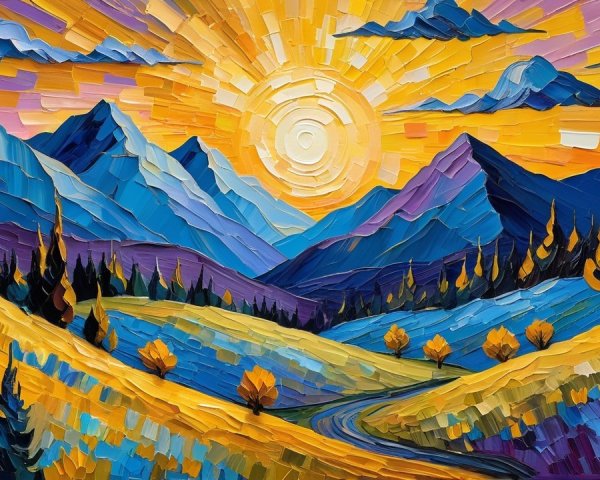 Vibrant Landscape with Majestic Mountains and Sunlight