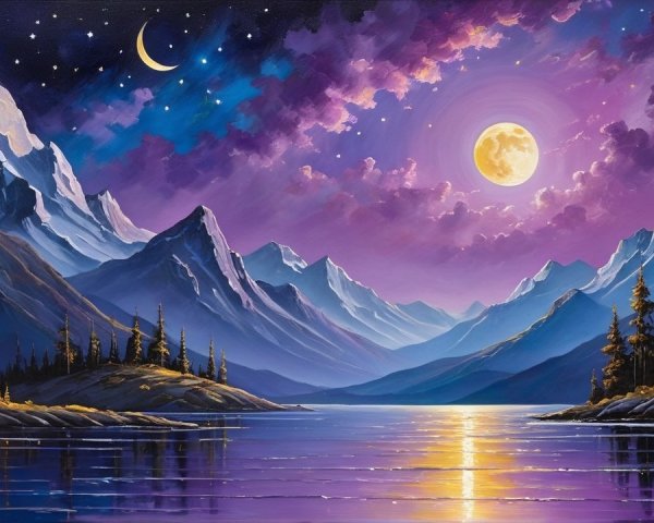Majestic Mountains Under a Starry Night Sky