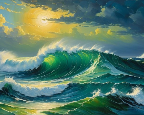 Vibrant Seascape with Turquoise Waves and Sunlight