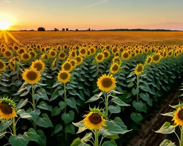 Sunflower Field at Sunset with Scenic Dirt Path