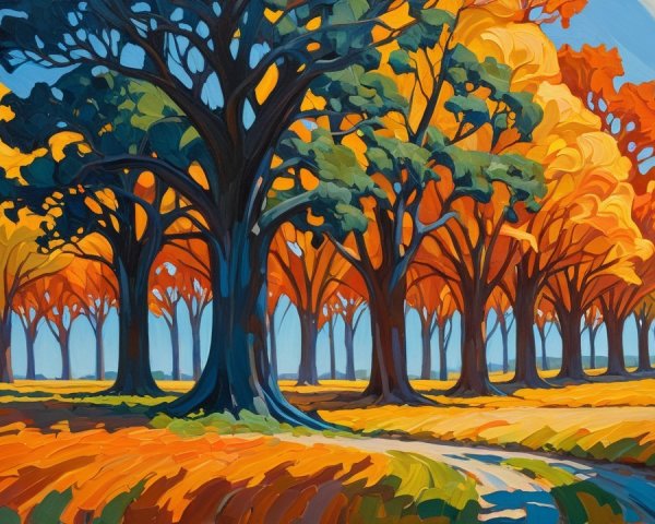 Vibrant Autumn Landscape with Colorful Trees and Sky