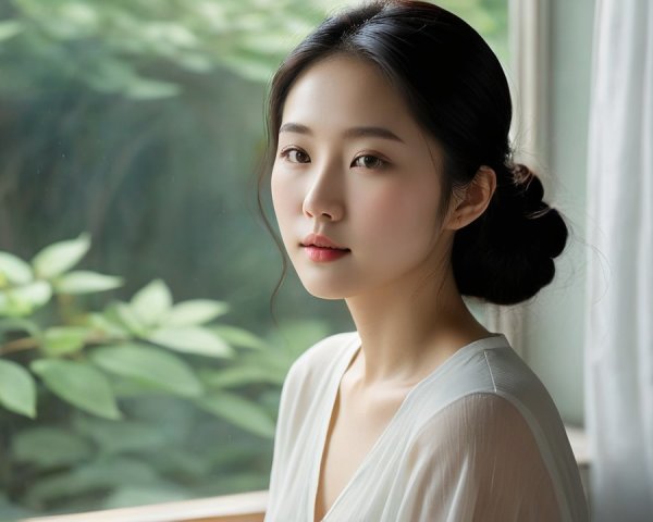 Young Woman with Serene Expression by Window