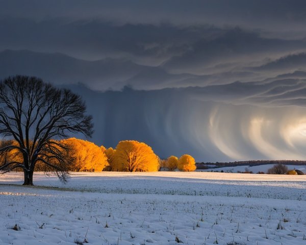 Dramatic Winter Landscape with Snow and Trees