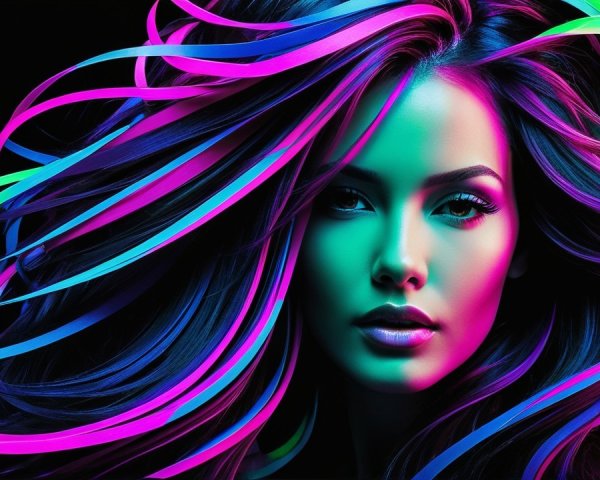 Close-Up Portrait of a Woman with Neon Hair Colors