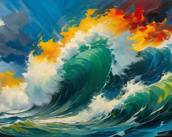 Dramatic Seascape with Towering Waves and Stormy Sky