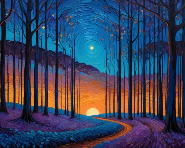 Vibrant Twilight Landscape with Colorful Trees and Path