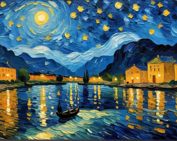 Vibrant Night Scene with Starry Sky and Lanterns