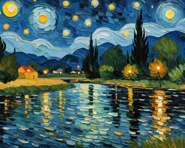 Serene Night Sky with Stars and Reflective River