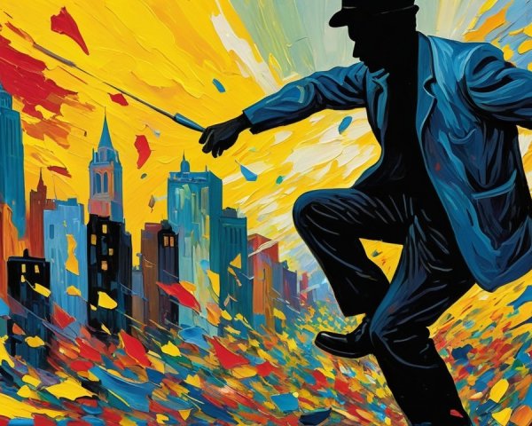 Silhouette of a Person in a Vibrant Cityscape