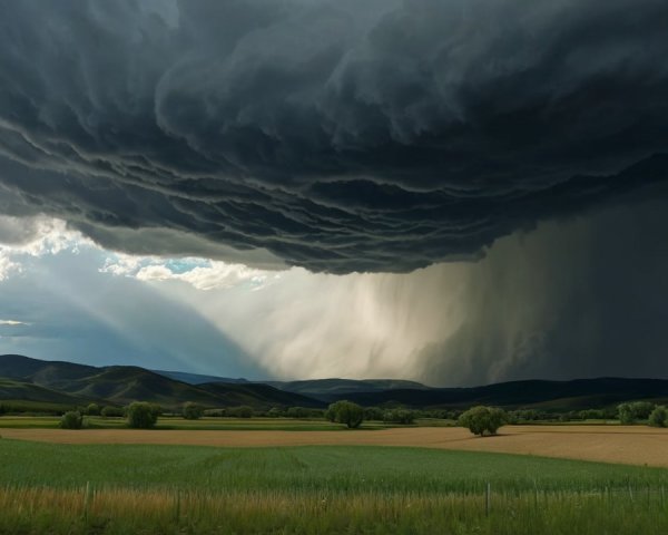 Dramatic Landscape of Open Field and Rolling Hills
