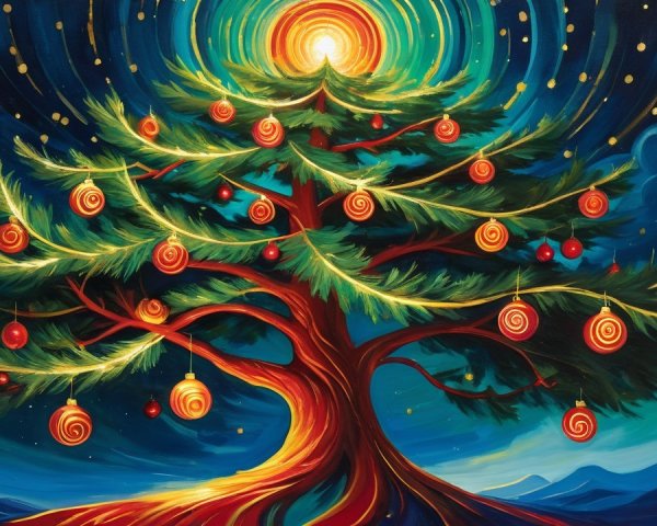 Vibrant Christmas Tree with Colorful Ornaments and Lights