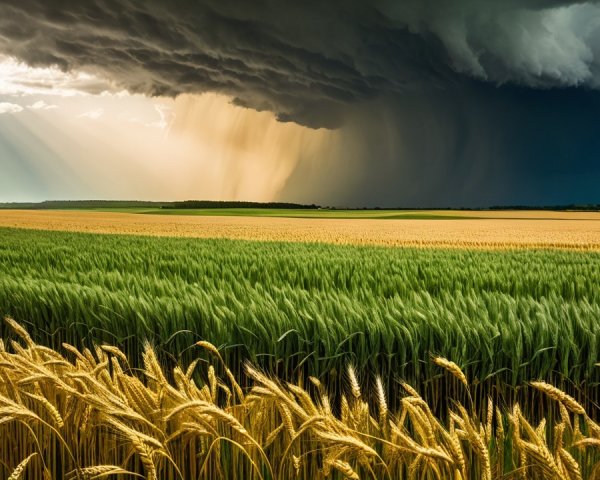 Dramatic Landscape of Wheat Field and Storm Clouds