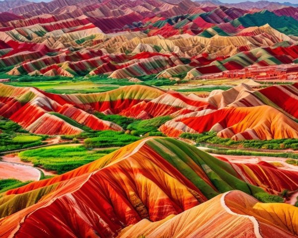Vibrant Landscape of Rolling Hills and Mountains