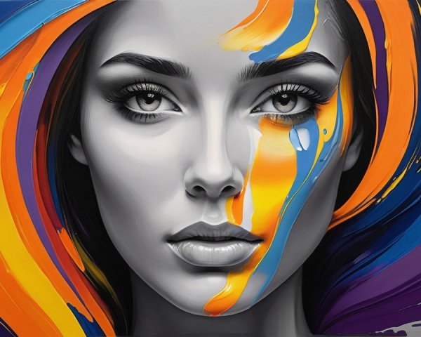 Portrait of a woman with colorful abstract features