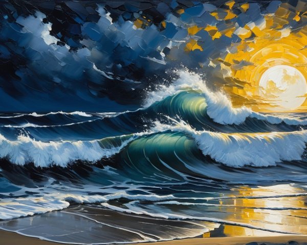 Dramatic Seascape with Sunset and Crashing Waves