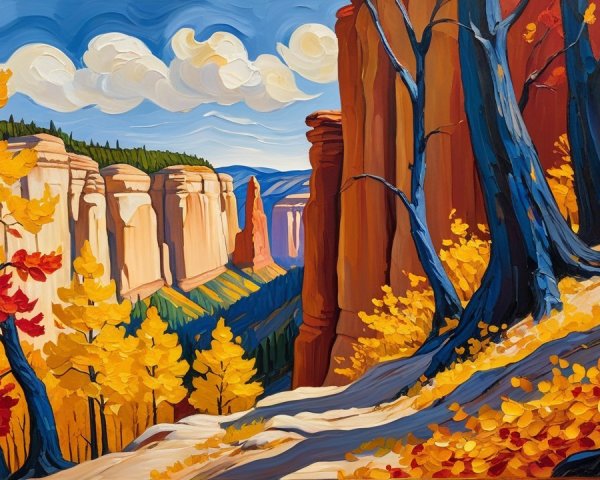 Expressionist Oil Painting of Autumn Canyon Landscape