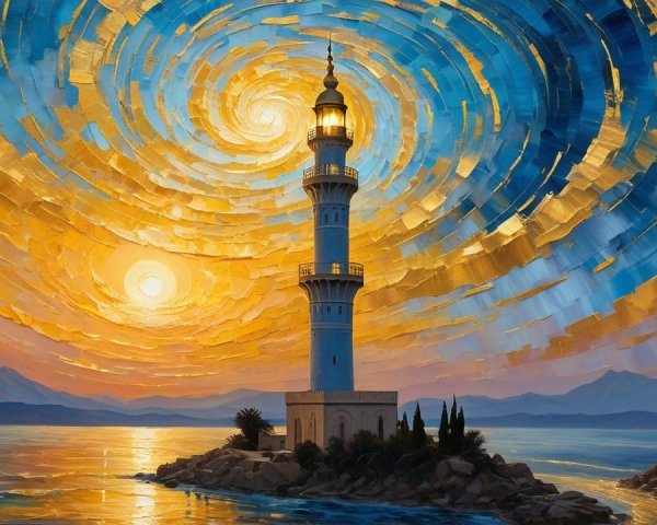 Majestic lighthouse on rocky outcrop at dusk