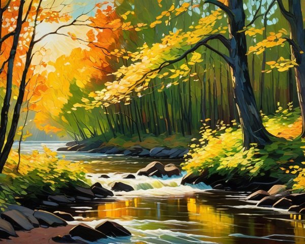 Autumn Landscape with River and Vibrant Foliage
