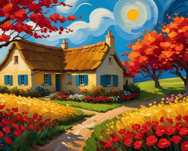 Charming Cottage Surrounded by Autumn Landscape