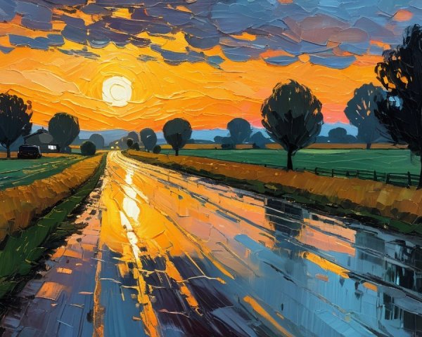 Vibrant Sunset Over Tranquil Countryside Landscape