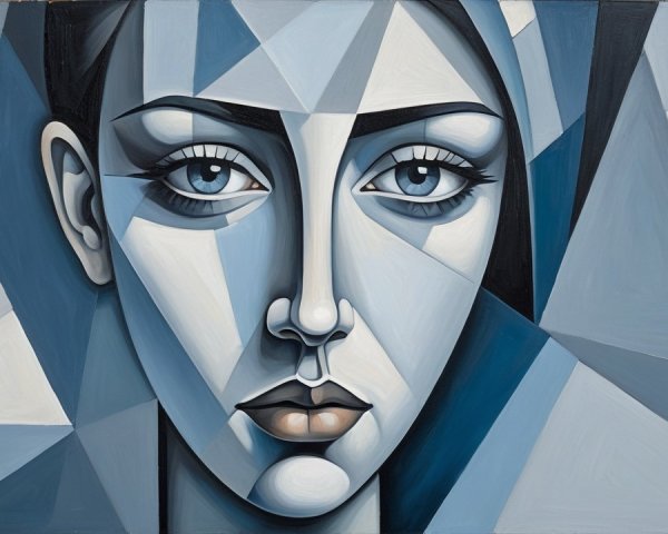 Geometric Portrait of a Woman in Monochromatic Blue