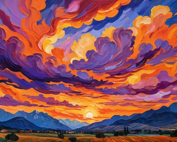 Vibrant Sunset with Colorful Sky and Distant Mountains