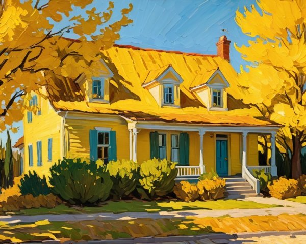 Impressionistic Painting of a Yellow Facade House
