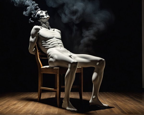 Realistic Muscular Figure in Dimly Lit Space